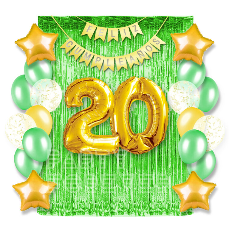 combo globos verde y dorado loki
