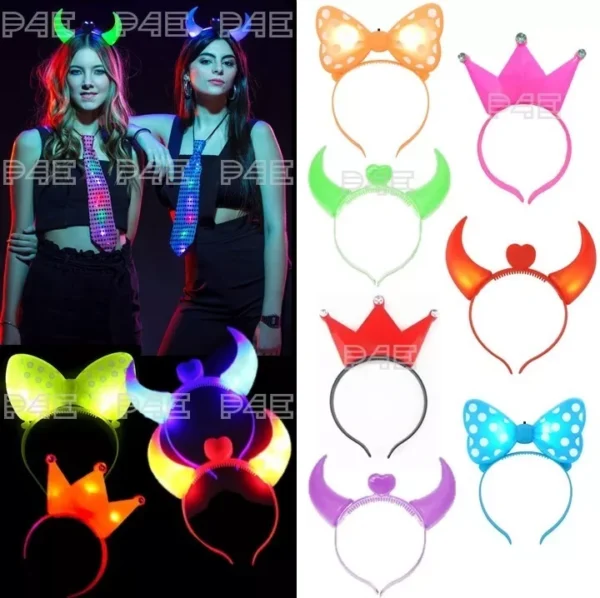 Combo 10 Vinchas Luminosas Surtidas Led Fluo Neon Cotillon - Imagen 3