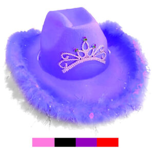 Sombrero Cowboy Vaquero Mujer Texas Con Plumas Y Corona - Violeta